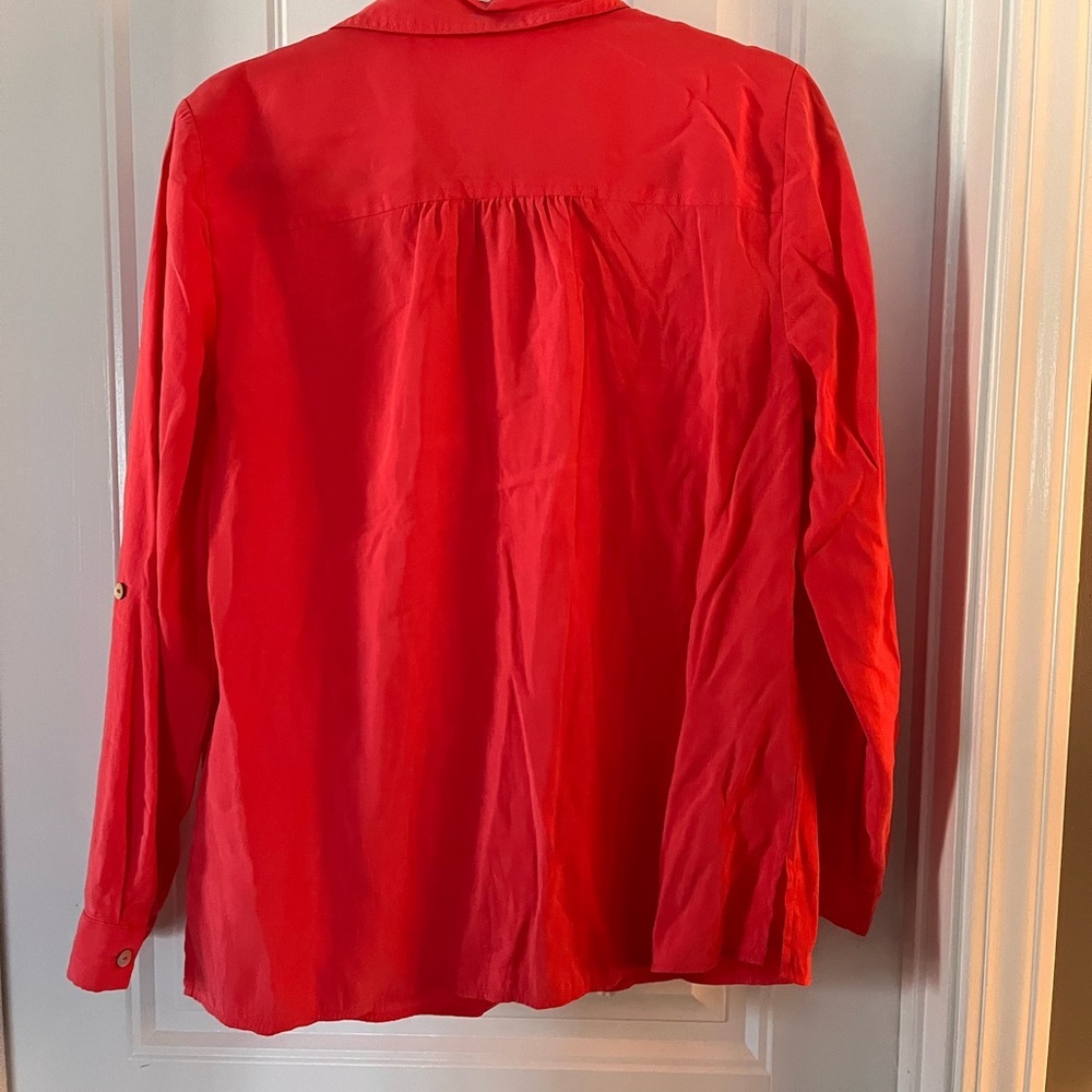 Chico's Orange Modal Button Down Shirttail Hem Shirt Long Sleeve Size Medium - Picture 2 of 4